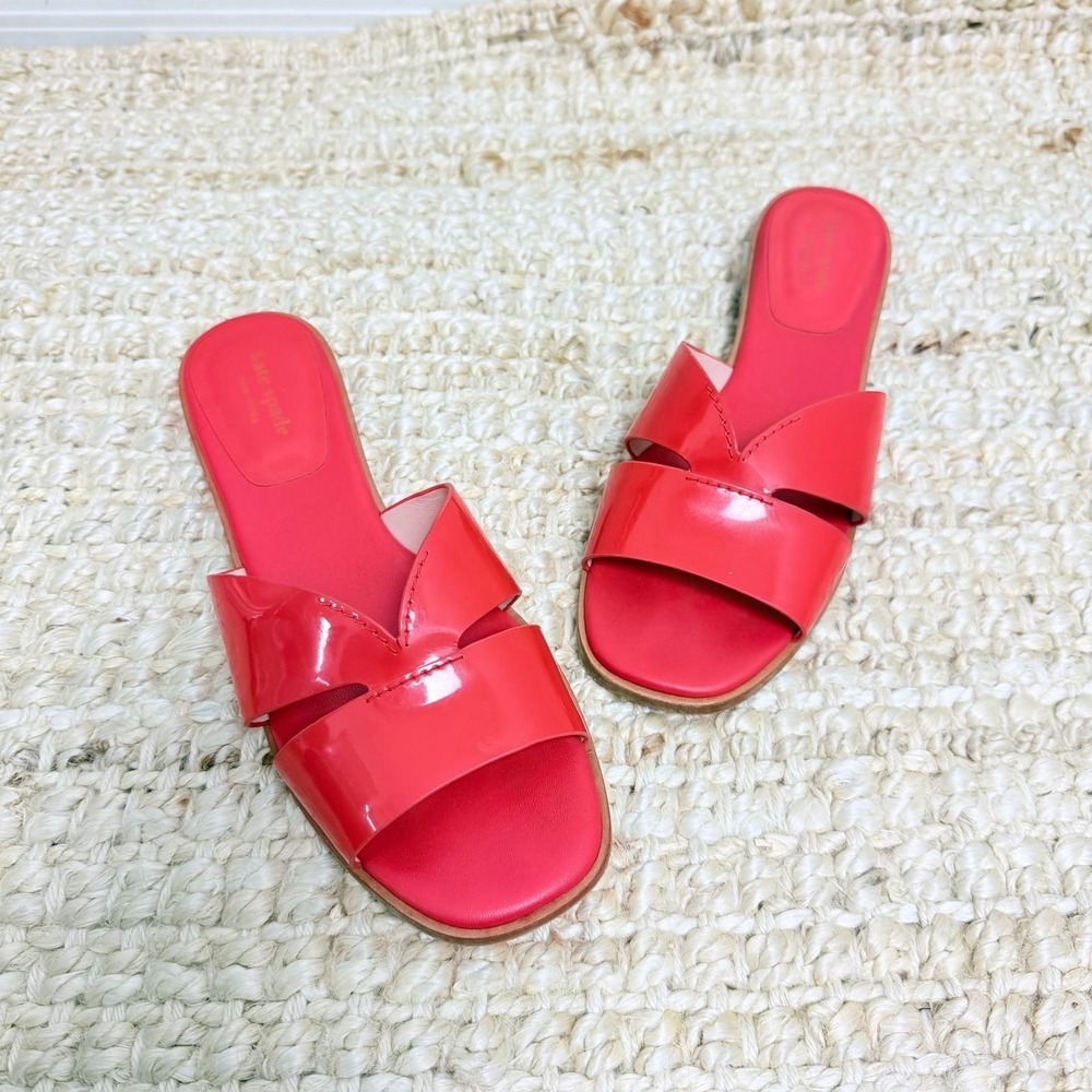 Kate Spade New York Orange Patent Leather H-Strap Slide Sandals Womens 8.5 Flat